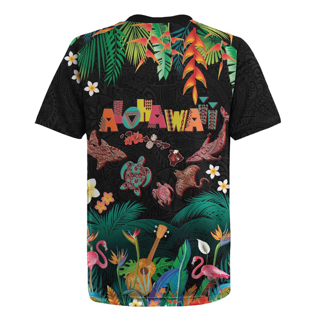 Hawaiian Alohawaii Rugby Jersey Tribal Sea Animals Tattoo and Tropical Plants - Polynesian Pride