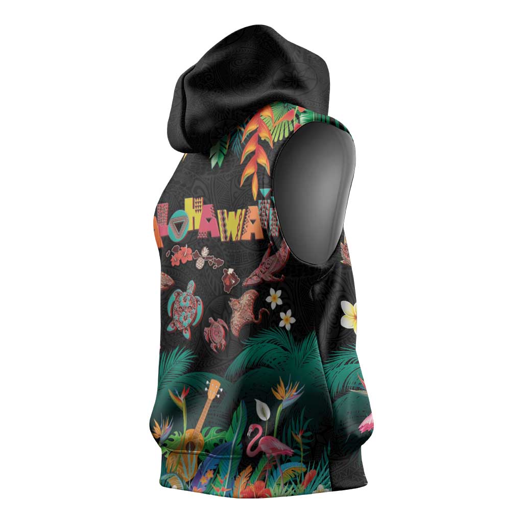 Hawaiian Alohawaii Sleeveless Hoodie Tribal Sea Animals Tattoo and Tropical Plants LT03 - Polynesian Pride
