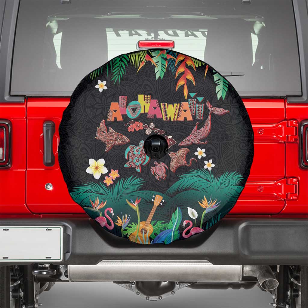Hawaiian Alohawaii Spare Tire Cover Tribal Sea Animals Tattoo and Tropical Plants LT03 - Polynesian Pride