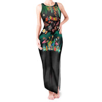 Hawaiian Alohawaii Tank Maxi Dress Tribal Sea Animals Tattoo and Tropical Plants LT03 Women Black - Polynesian Pride