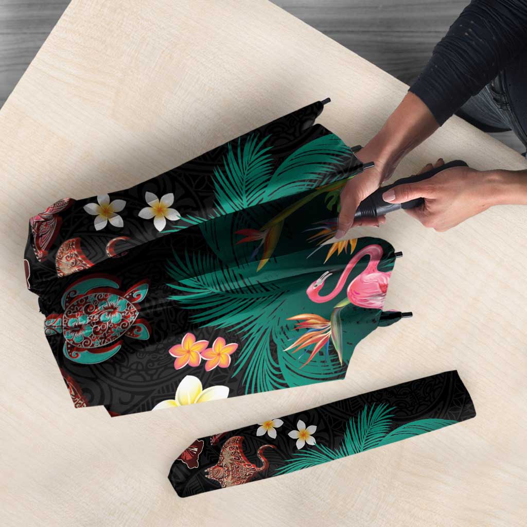 Hawaiian Alohawaii Umbrella Tribal Sea Animals Tattoo and Tropical Plants LT03 - Polynesian Pride