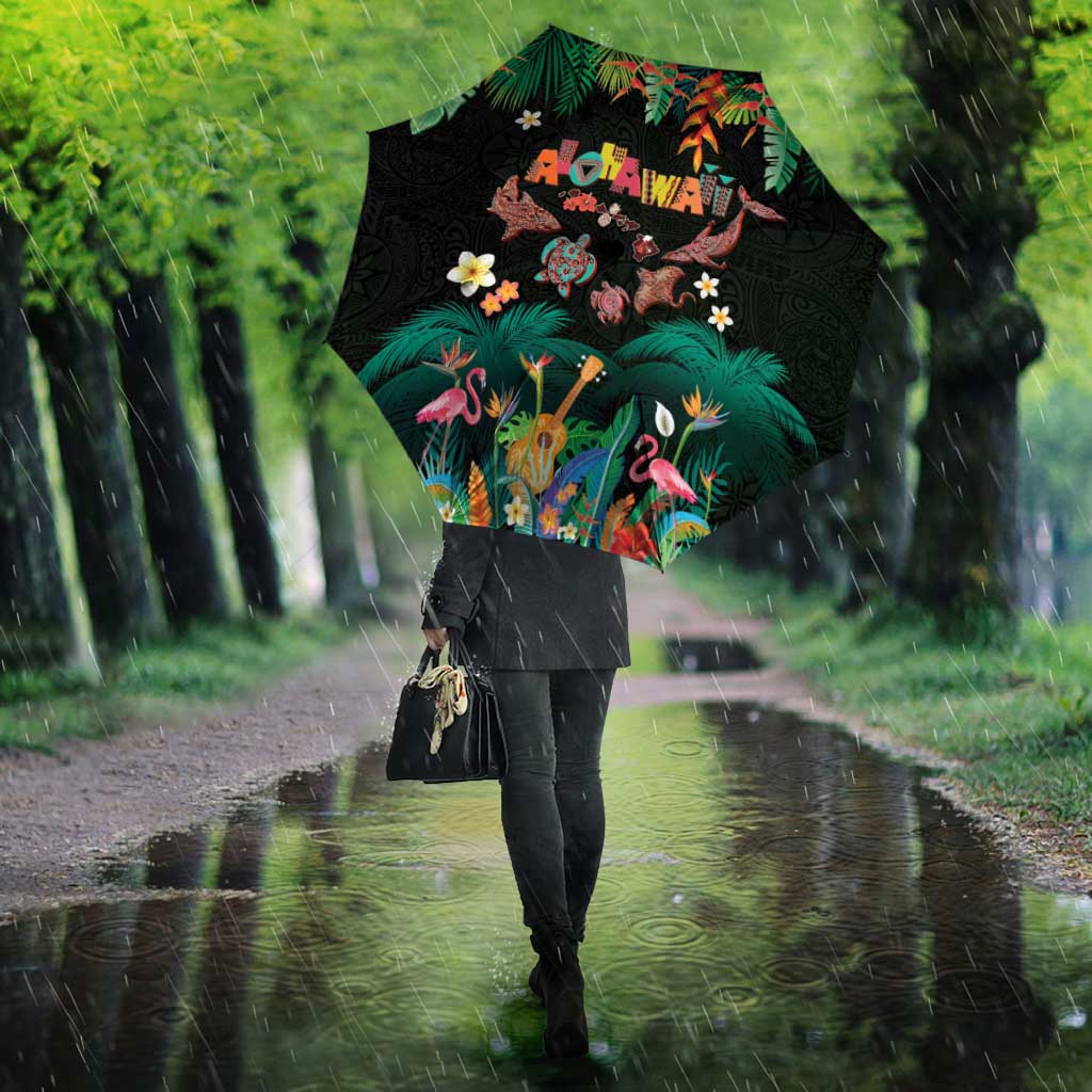 Hawaiian Alohawaii Umbrella Tribal Sea Animals Tattoo and Tropical Plants LT03 - Polynesian Pride