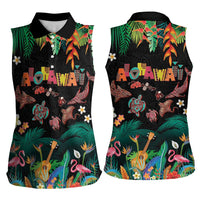Hawaiian Alohawaii Women Sleeveless Polo Shirt Tribal Sea Animals Tattoo and Tropical Plants LT03 - Polynesian Pride