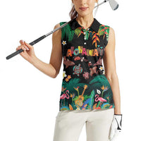 Hawaiian Alohawaii Women Sleeveless Polo Shirt Tribal Sea Animals Tattoo and Tropical Plants LT03 - Polynesian Pride