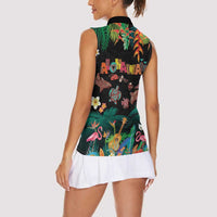 Hawaiian Alohawaii Women Sleeveless Polo Shirt Tribal Sea Animals Tattoo and Tropical Plants LT03 - Polynesian Pride