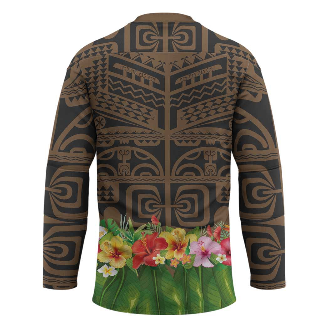 Hawaiian Hula Costume Hockey Jersey Tribal Tattoo and Tropical Plants Skirt - Polynesian Pride