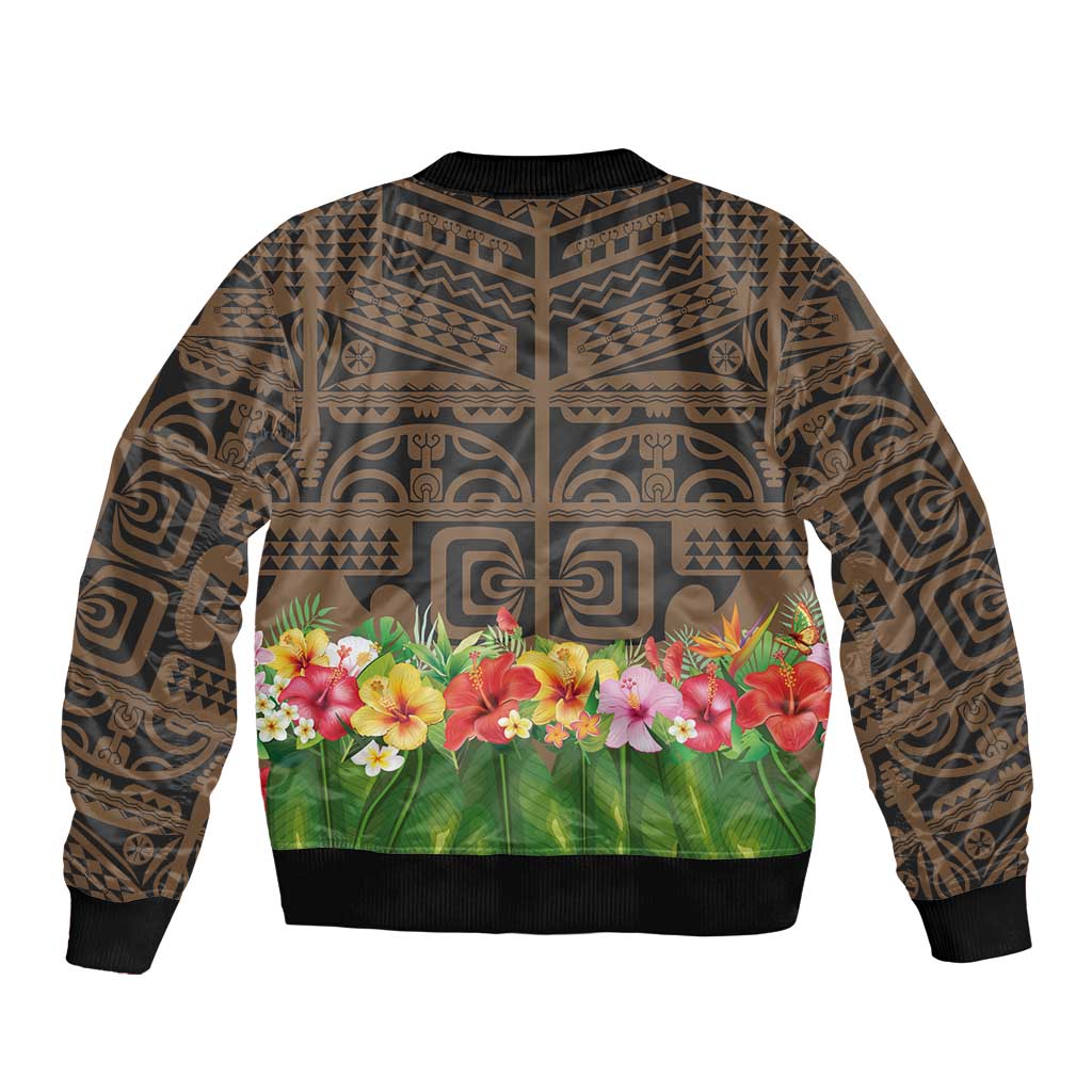 Hawaiian Hula Costume Sleeve Zip Bomber Jacket Tribal Tattoo and Tropical Plants Skirt LT03 - Polynesian Pride