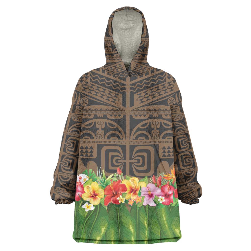 Hawaiian Hula Costume Wearable Blanket Hoodie Tribal Tattoo and Tropical Plants Skirt LT03 One Size Brown - Polynesian Pride