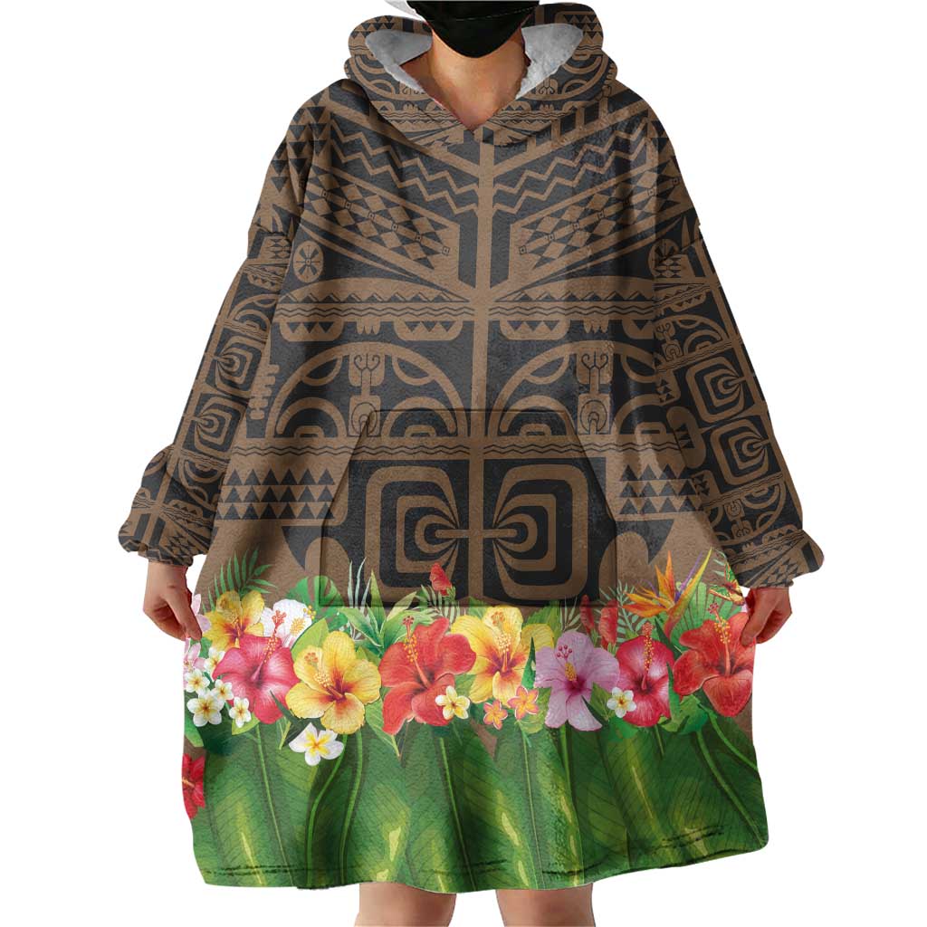 Hawaiian Hula Costume Wearable Blanket Hoodie Tribal Tattoo and Tropical Plants Skirt LT03 - Polynesian Pride