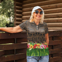 Hawaiian Hula Costume Women Polo Shirt Tribal Tattoo and Tropical Plants Skirt LT03 - Polynesian Pride