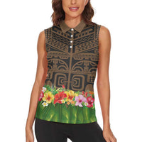Hawaiian Hula Costume Women Sleeveless Polo Shirt Tribal Tattoo and Tropical Plants Skirt LT03 - Polynesian Pride