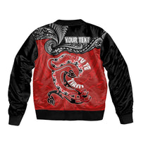 Personalised Aotearoa Toitu Te Tiriti Bomber Jacket Taniwha Tribal Motifs