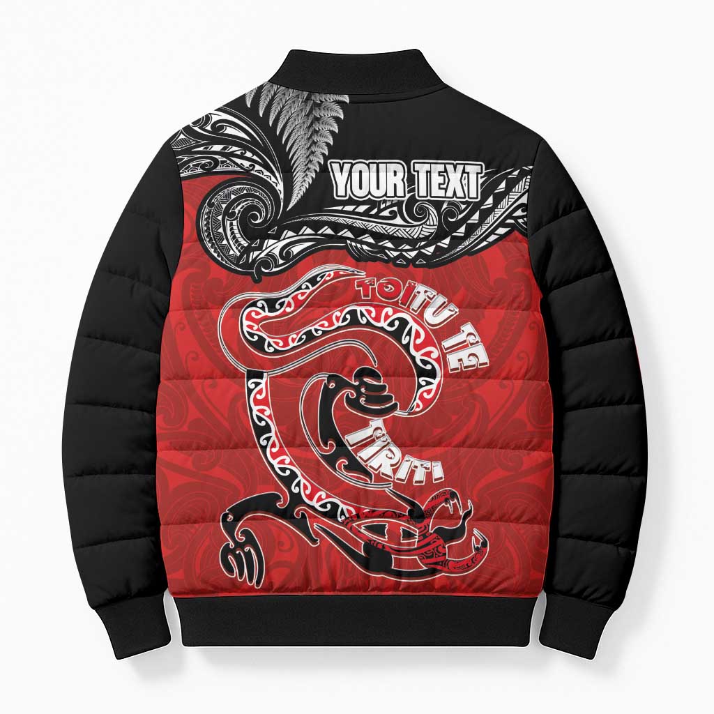 Personalised Aotearoa Toitu Te Tiriti Bomber Puffer Jacket Taniwha Tribal Motifs