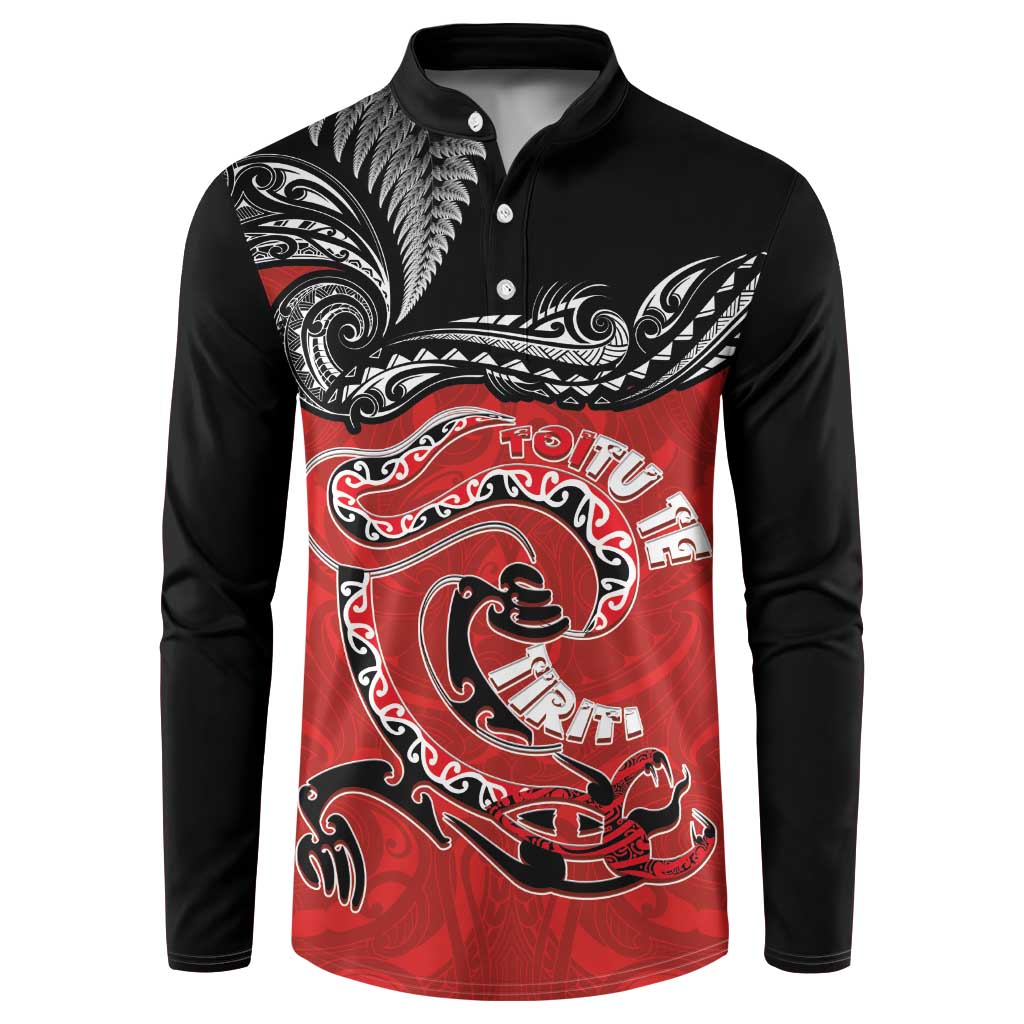 Personalised Aotearoa Toitu Te Tiriti Button Sweatshirt Taniwha Tribal Motifs