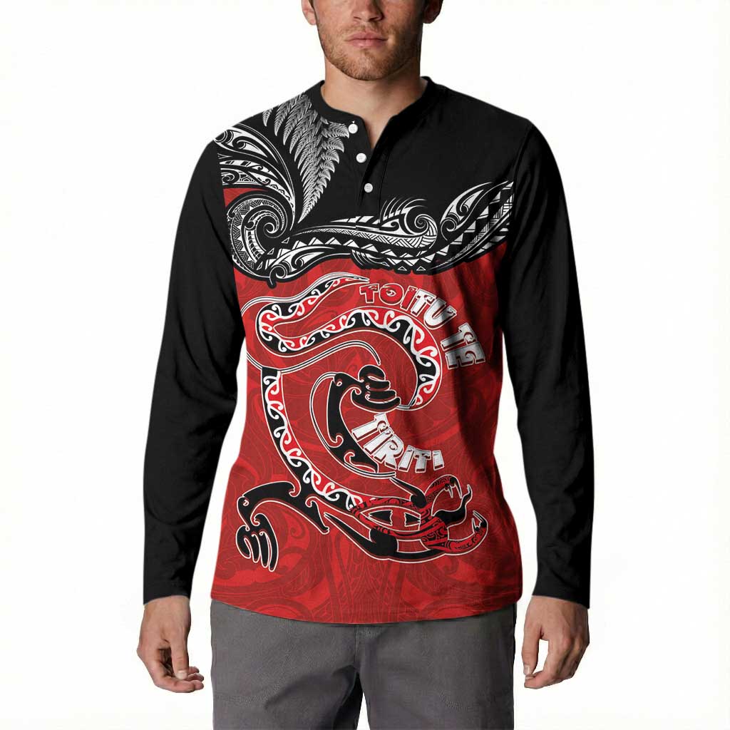 Personalised Aotearoa Toitu Te Tiriti Button Sweatshirt Taniwha Tribal Motifs
