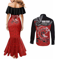 Personalised Aotearoa Toitu Te Tiriti Couples Matching Mermaid Dress and Long Sleeve Button Shirt Taniwha Tribal Motifs LT03 - Polynesian Pride