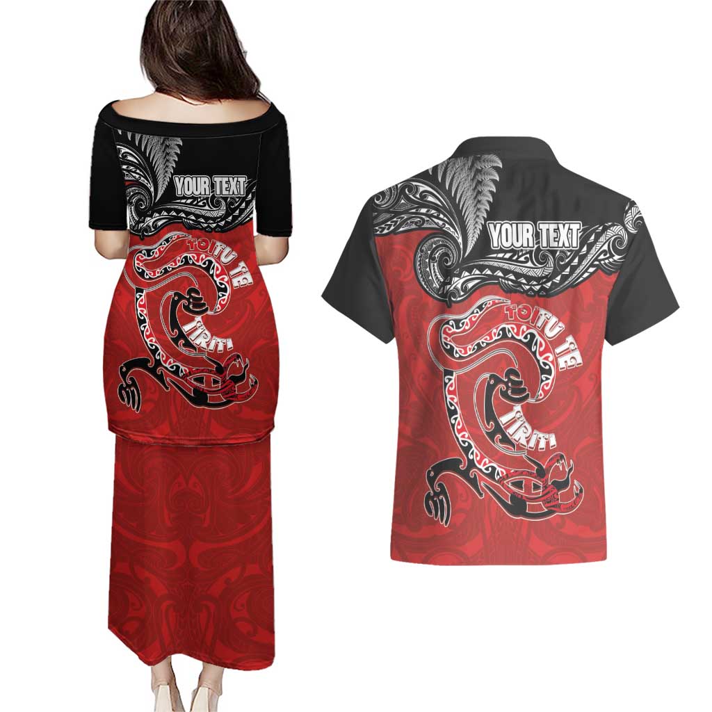 Personalised Aotearoa Toitu Te Tiriti Couples Matching Puletasi and Hawaiian Shirt Taniwha Tribal Motifs LT03 - Polynesian Pride
