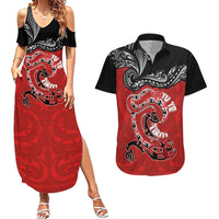 Personalised Aotearoa Toitu Te Tiriti Couples Matching Summer Maxi Dress and Hawaiian Shirt Taniwha Tribal Motifs LT03 Multicolor - Polynesian Pride