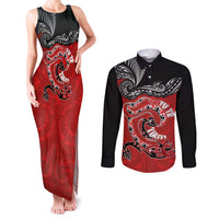 Personalised Aotearoa Toitu Te Tiriti Couples Matching Tank Maxi Dress and Long Sleeve Button Shirt Taniwha Tribal Motifs LT03 Multicolor - Polynesian Pride