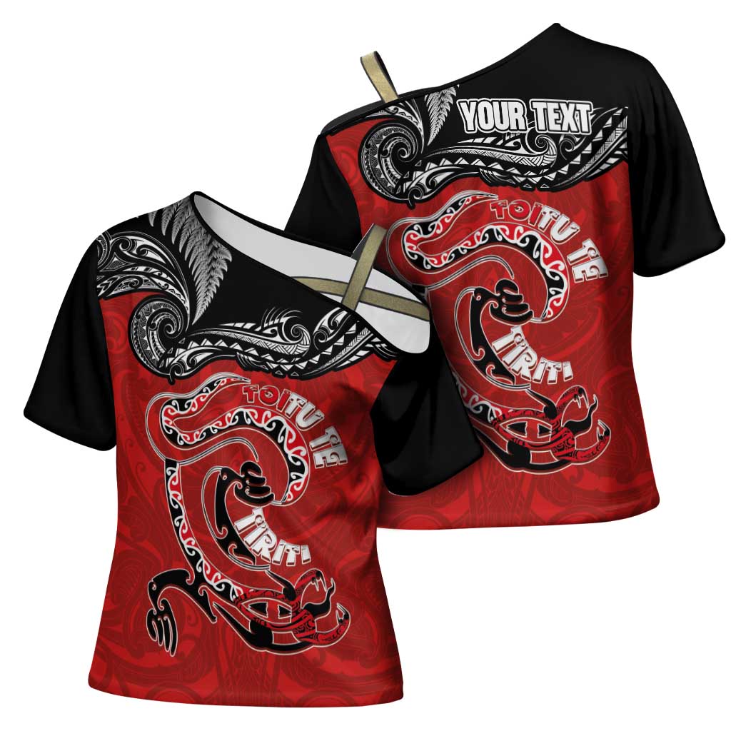 Personalised Aotearoa Toitu Te Tiriti Cross Shoulder Shirt Taniwha Tribal Motifs