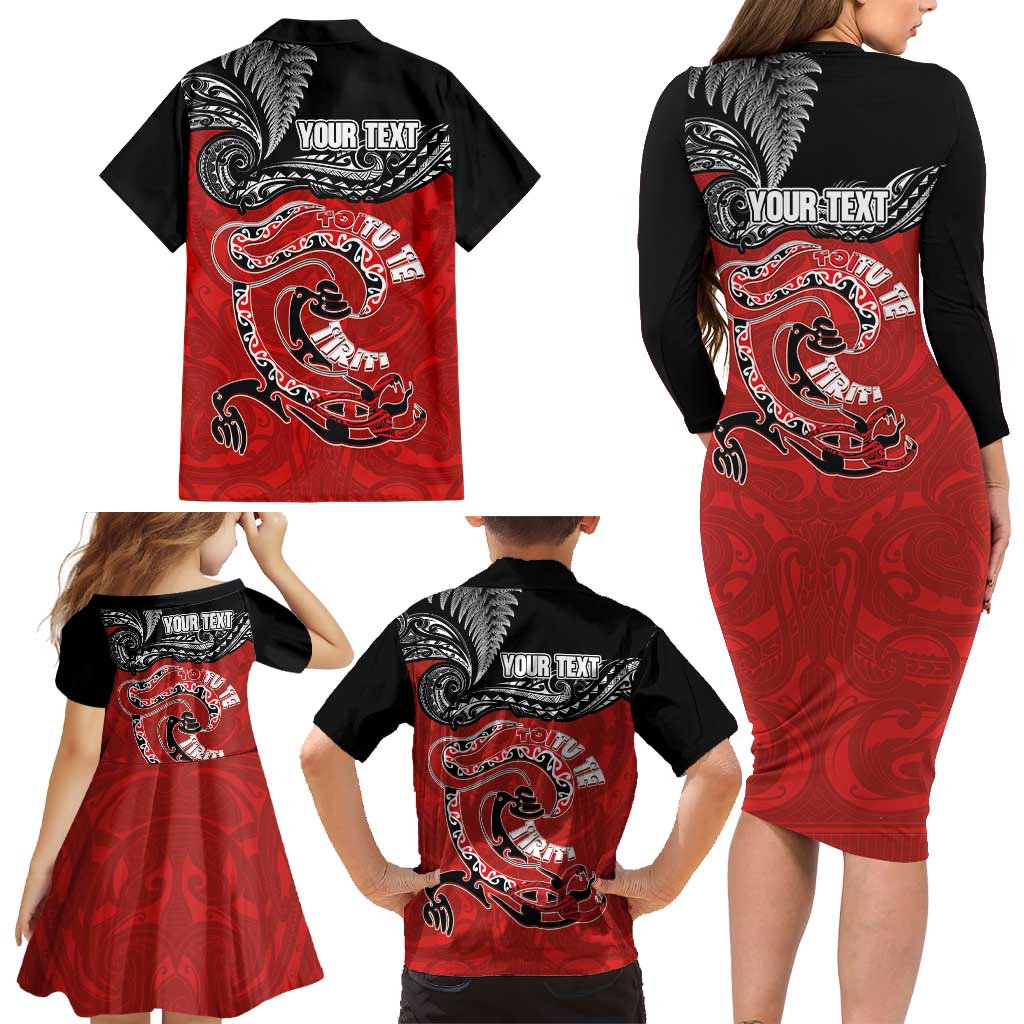 Personalised Aotearoa Toitu Te Tiriti Family Matching Long Sleeve Bodycon Dress and Hawaiian Shirt Taniwha Tribal Motifs LT03 - Polynesian Pride