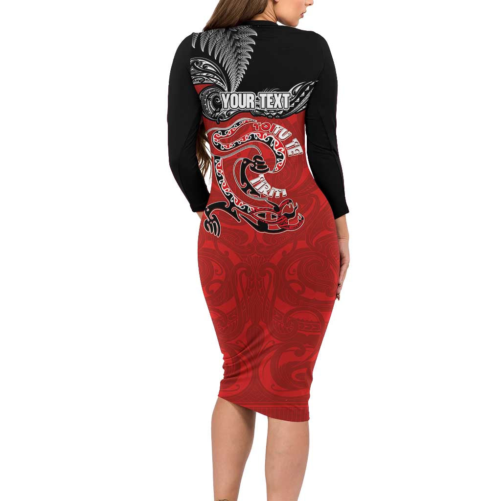 Personalised Aotearoa Toitu Te Tiriti Family Matching Long Sleeve Bodycon Dress and Hawaiian Shirt Taniwha Tribal Motifs LT03 - Polynesian Pride
