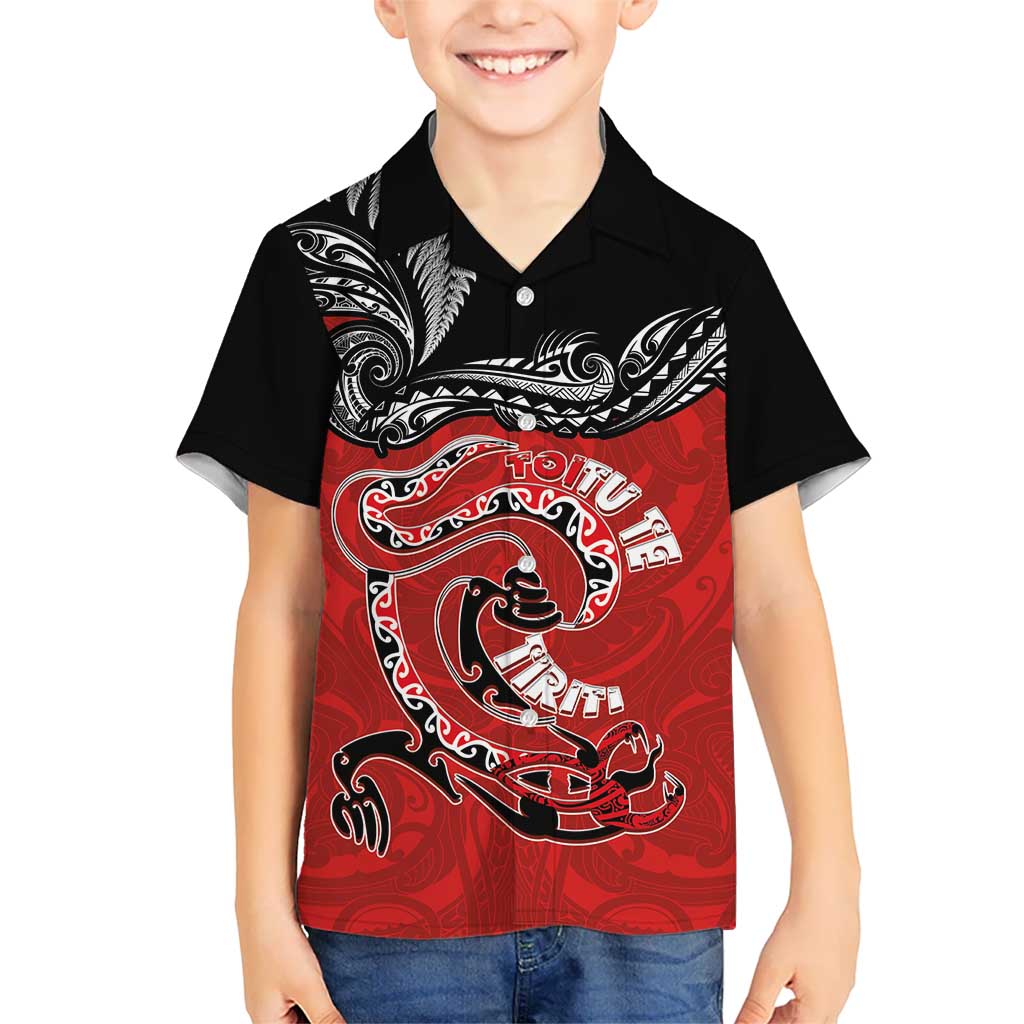 Personalised Aotearoa Toitu Te Tiriti Family Matching Long Sleeve Bodycon Dress and Hawaiian Shirt Taniwha Tribal Motifs LT03 Son's Shirt Multicolor - Polynesian Pride
