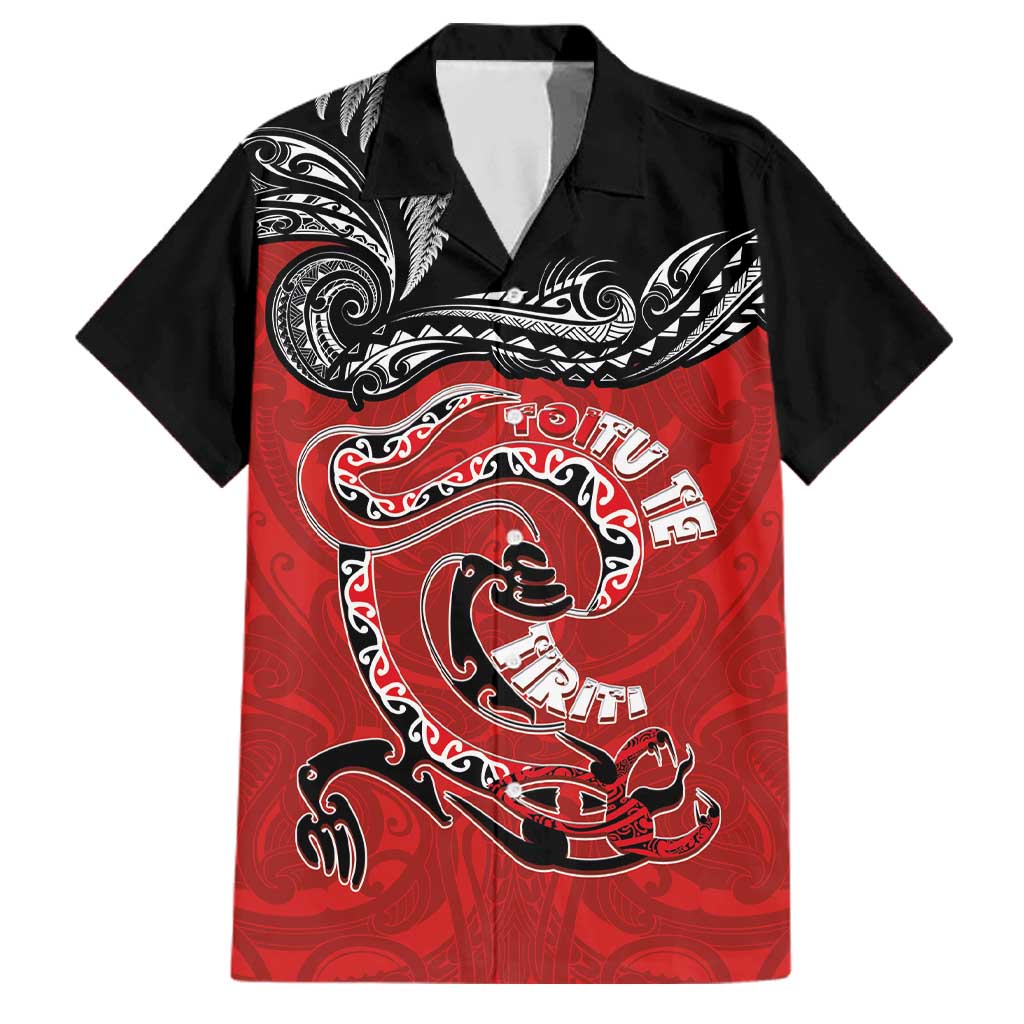 Personalised Aotearoa Toitu Te Tiriti Family Matching Off The Shoulder Long Sleeve Dress and Hawaiian Shirt Taniwha Tribal Motifs LT03 Dad's Shirt - Short Sleeve Multicolor - Polynesian Pride