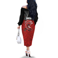 Personalised Aotearoa Toitu Te Tiriti Family Matching Off The Shoulder Long Sleeve Dress and Hawaiian Shirt Taniwha Tribal Motifs LT03 - Polynesian Pride