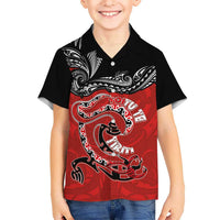 Personalised Aotearoa Toitu Te Tiriti Family Matching Puletasi and Hawaiian Shirt Taniwha Tribal Motifs LT03 Son's Shirt Multicolor - Polynesian Pride