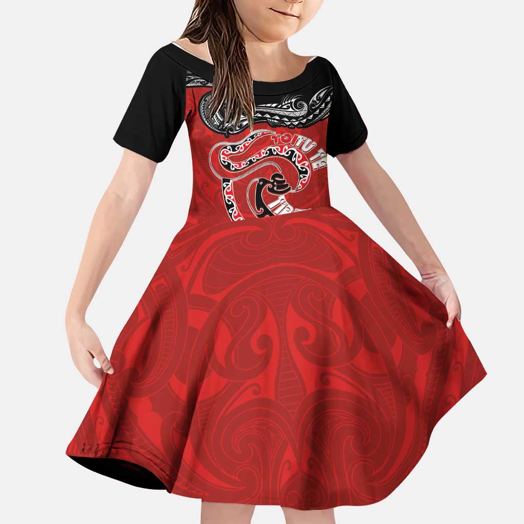 Personalised Aotearoa Toitu Te Tiriti Family Matching Summer Maxi Dress and Hawaiian Shirt Taniwha Tribal Motifs LT03 Daughter's Dress Multicolor - Polynesian Pride