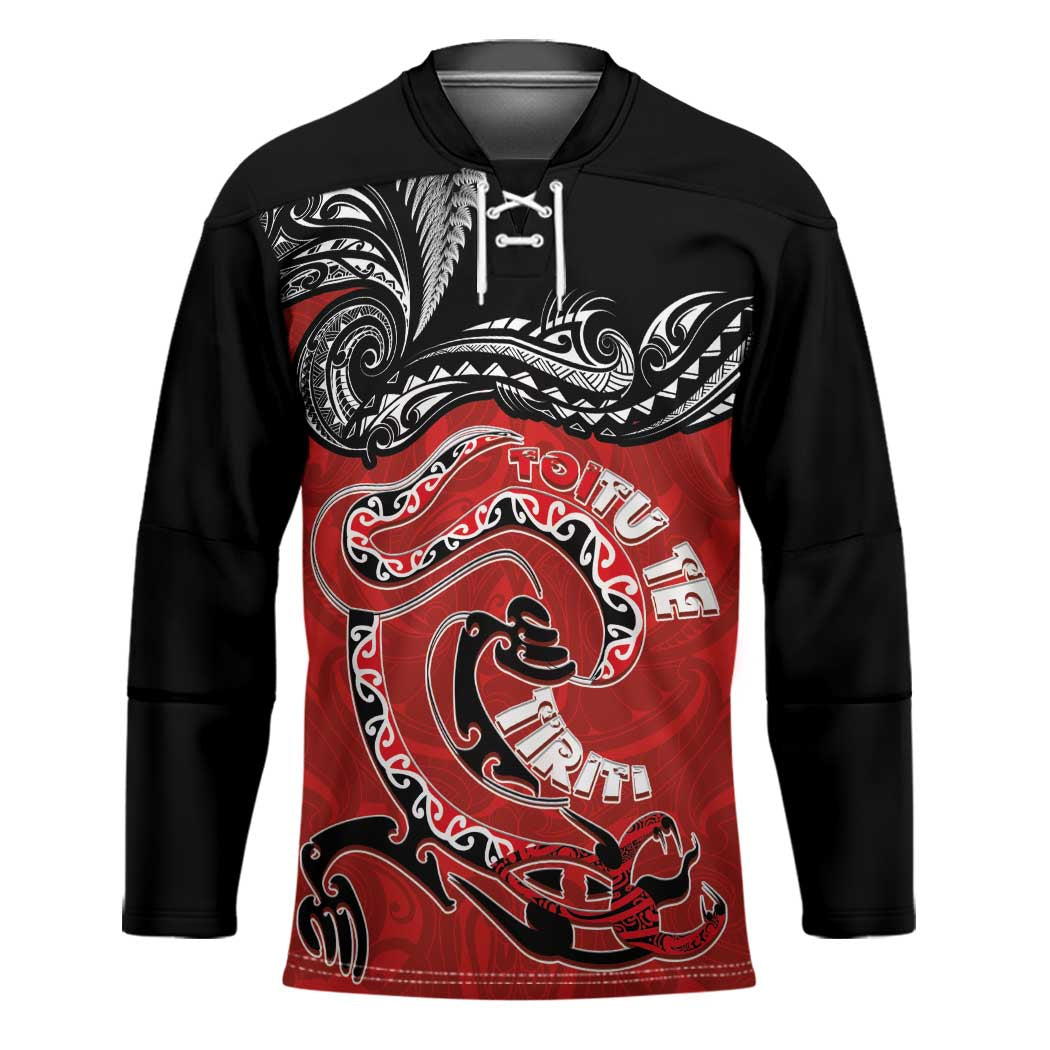Personalised Aotearoa Toitu Te Tiriti Hockey Jersey Taniwha Tribal Motifs