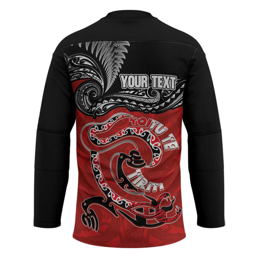 Personalised Aotearoa Toitu Te Tiriti Hockey Jersey Taniwha Tribal Motifs
