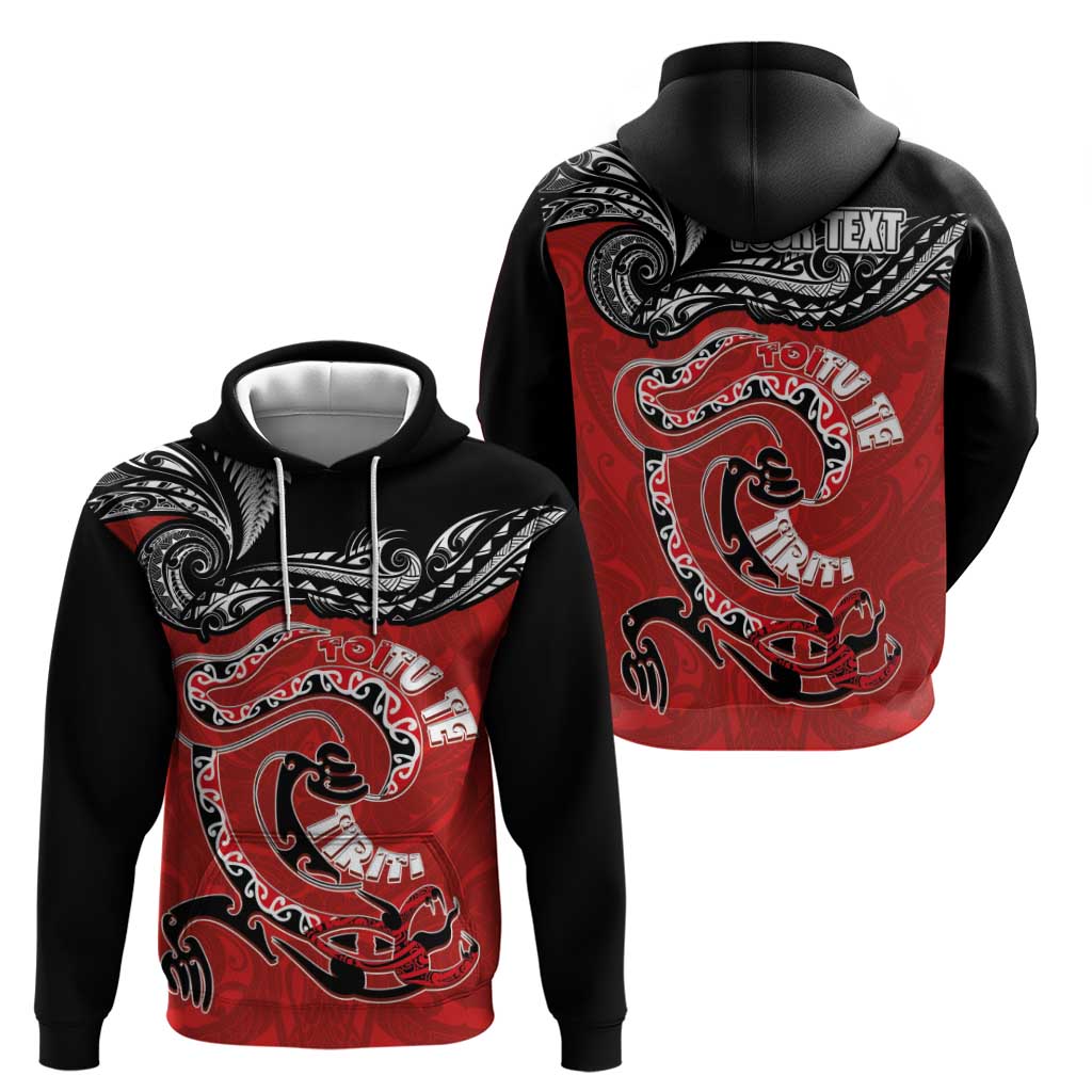 Personalised Aotearoa Toitu Te Tiriti Hoodie Taniwha Tribal Motifs