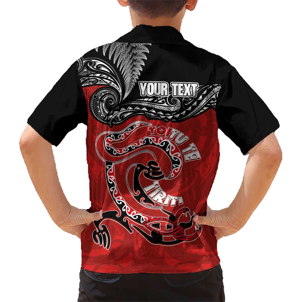 Personalised Aotearoa Toitu Te Tiriti Kid Hawaiian Shirt Taniwha Tribal Motifs