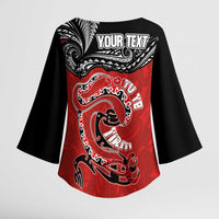 Personalised Aotearoa Toitu Te Tiriti Kimono Sleeve Blouse Taniwha Tribal Motifs