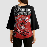 Personalised Aotearoa Toitu Te Tiriti Kimono Sleeve Blouse Taniwha Tribal Motifs