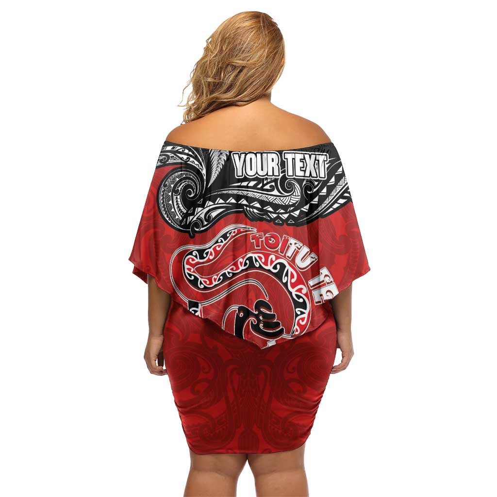 Personalised Aotearoa Toitu Te Tiriti Off Shoulder Short Dress Taniwha Tribal Motifs LT03 - Polynesian Pride