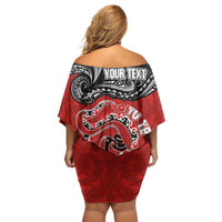 Personalised Aotearoa Toitu Te Tiriti Off Shoulder Short Dress Taniwha Tribal Motifs LT03 - Polynesian Pride