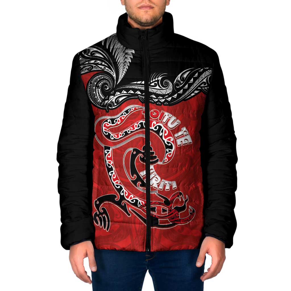 Personalised Aotearoa Toitu Te Tiriti Padded Jacket Taniwha Tribal Motifs