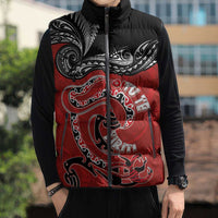 Personalised Aotearoa Toitu Te Tiriti Sleeveless Puffer Jacket Taniwha Tribal Motifs