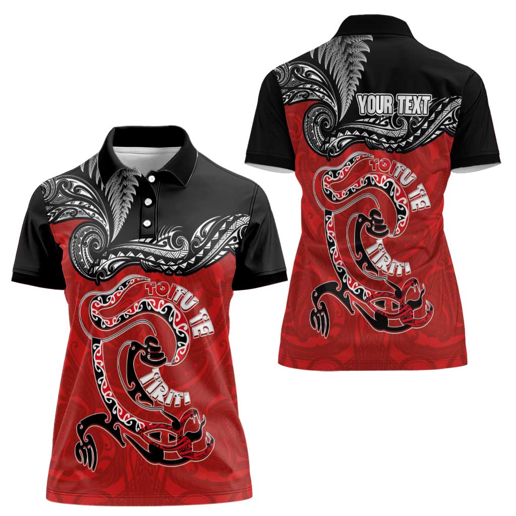 Personalised Aotearoa Toitu Te Tiriti Women Polo Shirt Taniwha Tribal Motifs LT03 - Polynesian Pride