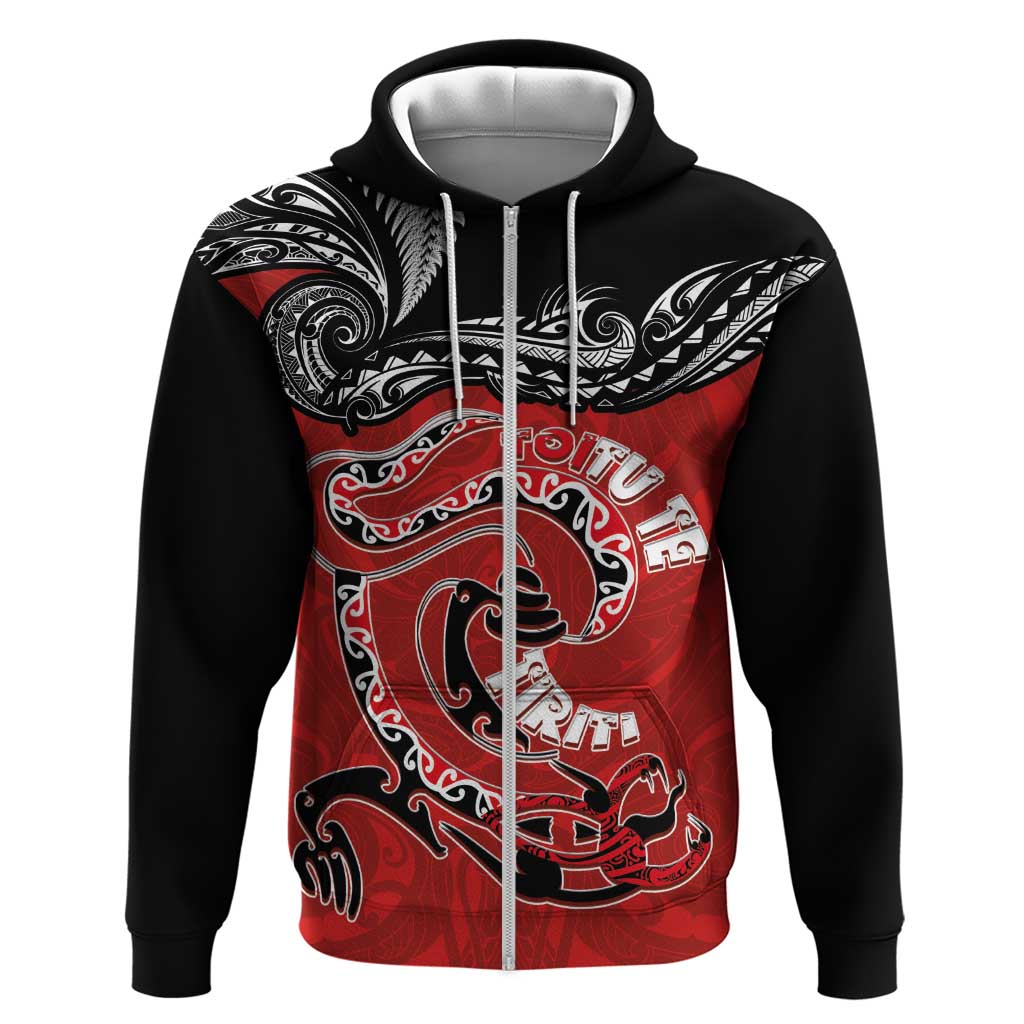Personalised Aotearoa Toitu Te Tiriti Zip Hoodie Taniwha Tribal Motifs