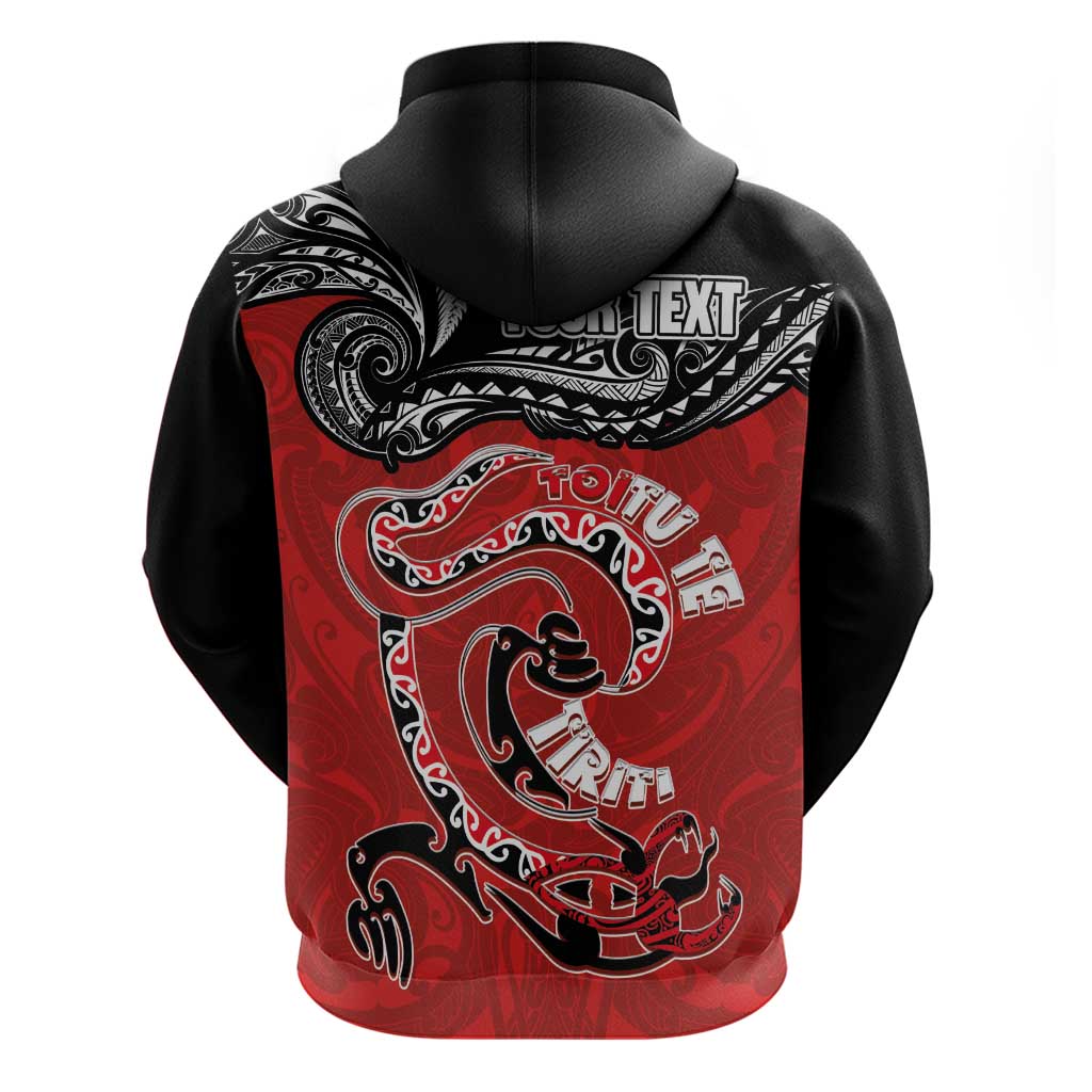Personalised Aotearoa Toitu Te Tiriti Zip Hoodie Taniwha Tribal Motifs