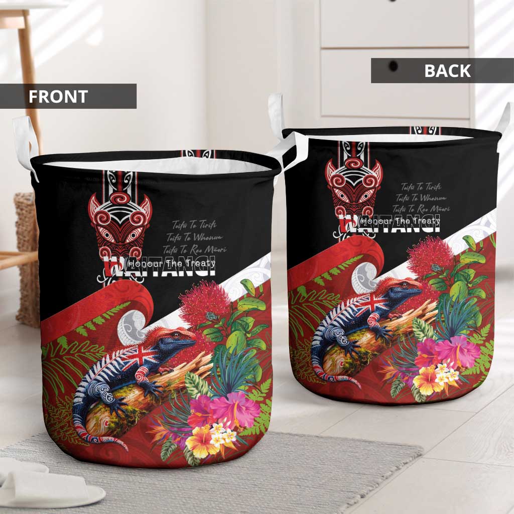 Aotearoa Toitu Te Tiriti Laundry Basket Waitangi-Honour The Treaty NZ Tuatara and Plants