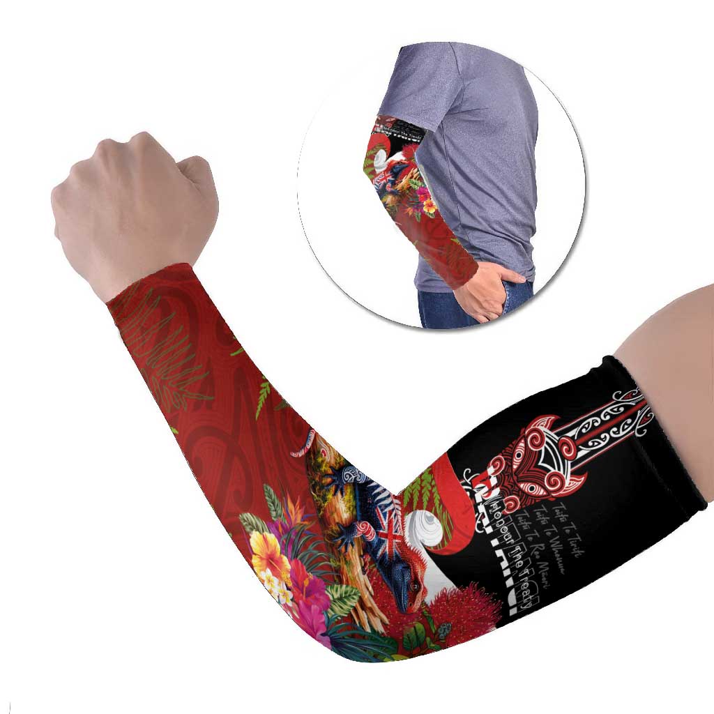 Aotearoa Toitu Te Tiriti Arm Sleeves Waitangi-Honour The Treaty NZ Tuatara and Plants