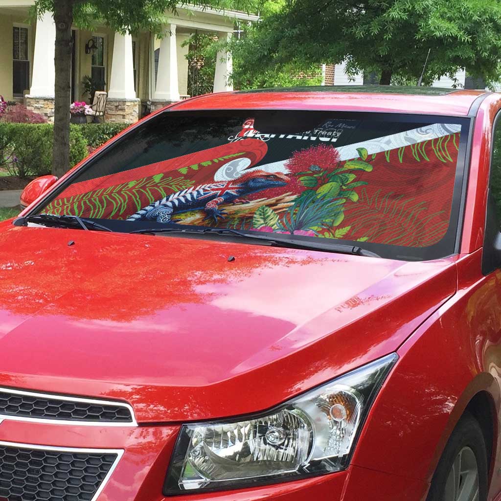 Aotearoa Toitu Te Tiriti Auto Sun Shade Waitangi-Honour The Treaty NZ Tuatara and Plants