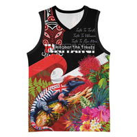 Aotearoa Toitu Te Tiriti Basketball Jersey Waitangi-Honour The Treaty NZ Tuatara and Plants LT03 Unisex Multicolor - Polynesian Pride