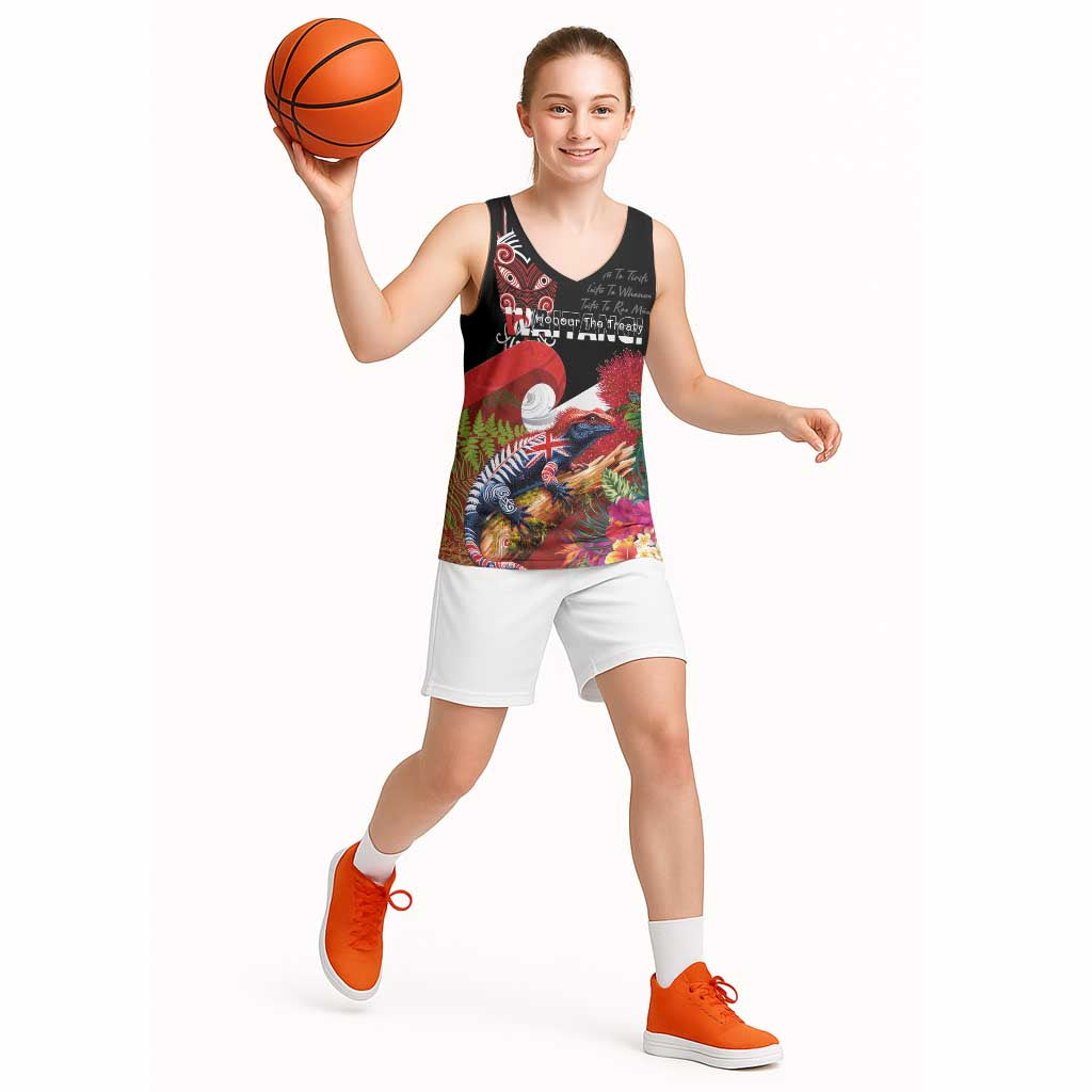 Aotearoa Toitu Te Tiriti Basketball Jersey Waitangi-Honour The Treaty NZ Tuatara and Plants LT03 - Polynesian Pride