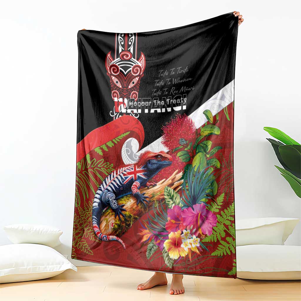 Aotearoa Toitu Te Tiriti Blanket Waitangi-Honour The Treaty NZ Tuatara and Plants